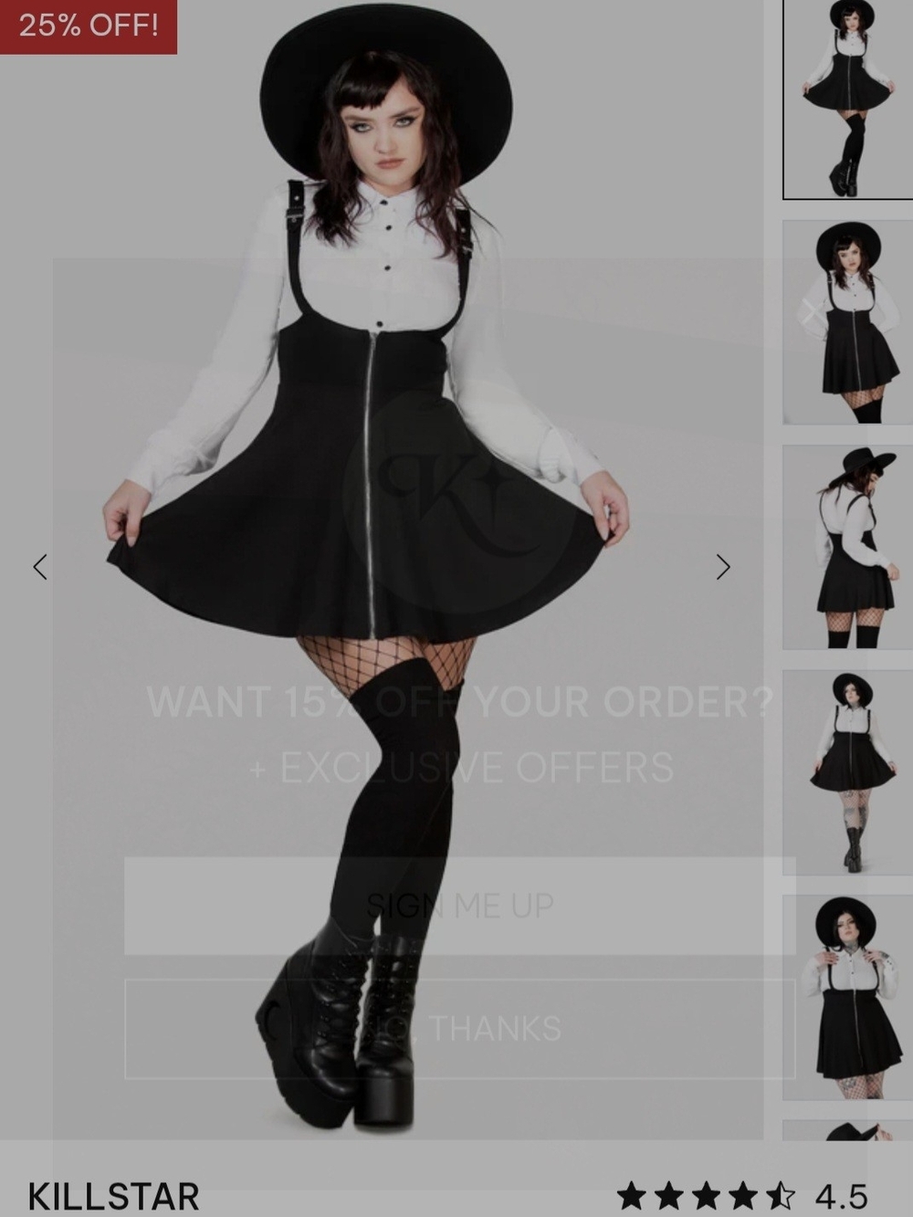 Killstar Black Zip-Front Pinafore Dress